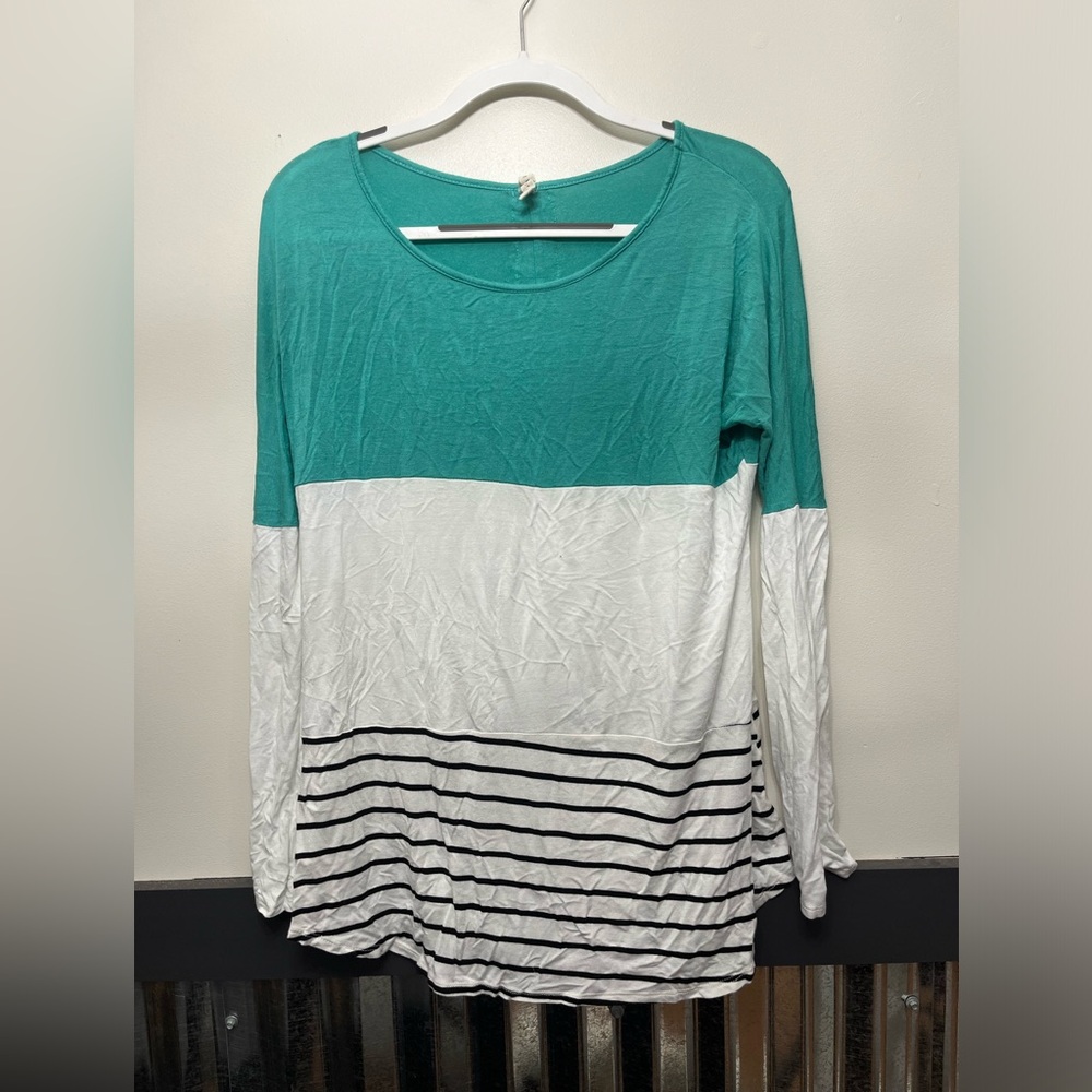 Women’s Long Sleeve Blue white & black striped top